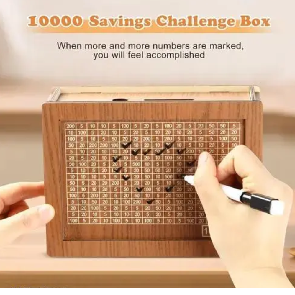 Wooden Money Saving Box | ₹1,00,000 Savings Challenge Piggy Bank | Coin & Cash Bank for Kids & Adults | Durable Eco-Friendly Cash Saver Box with Counting Target | Handcrafted Wooden Piggy Bank